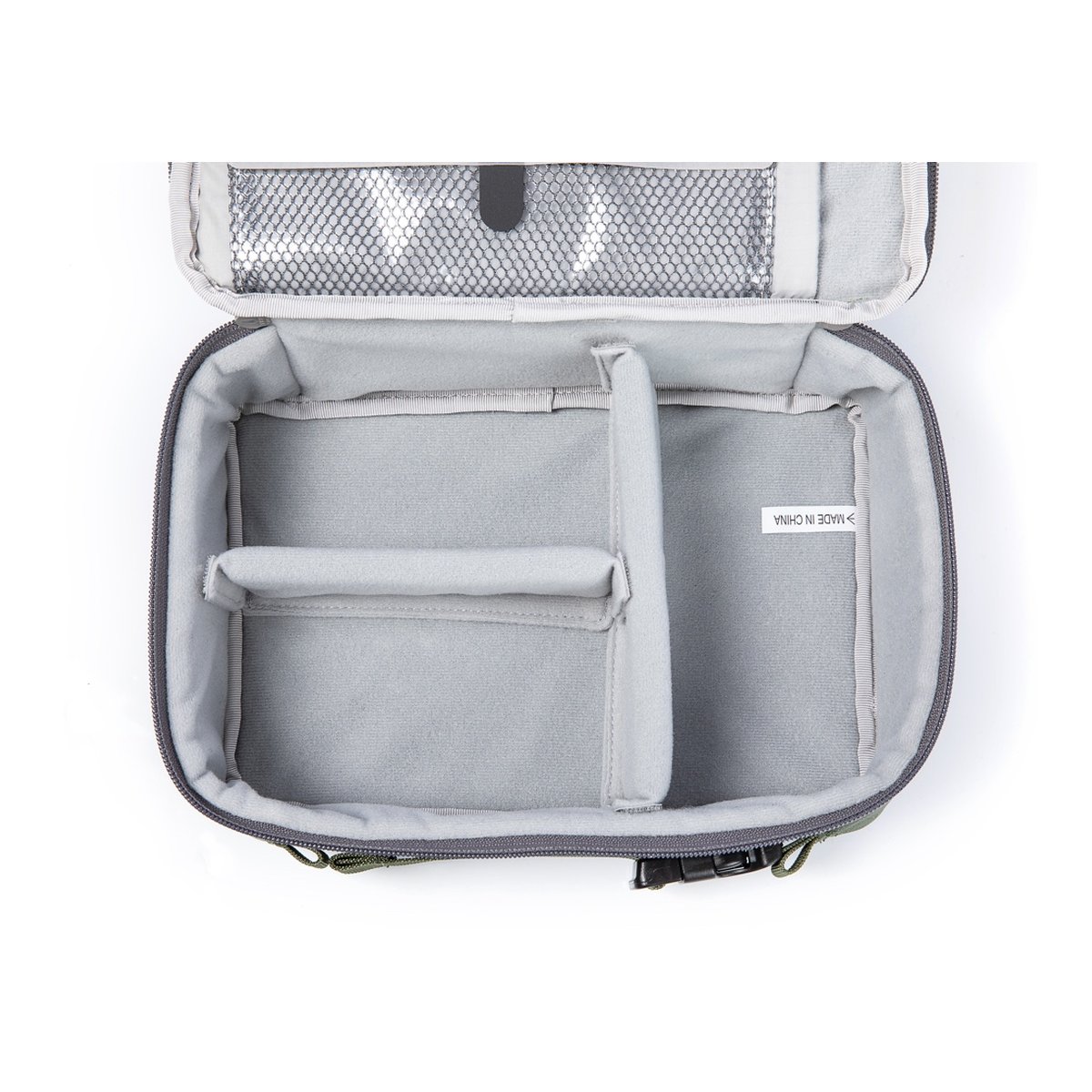 F-Stop Drone Case Small - Innenansicht offene Tasche mit variablen Trennwänden und Netzfach