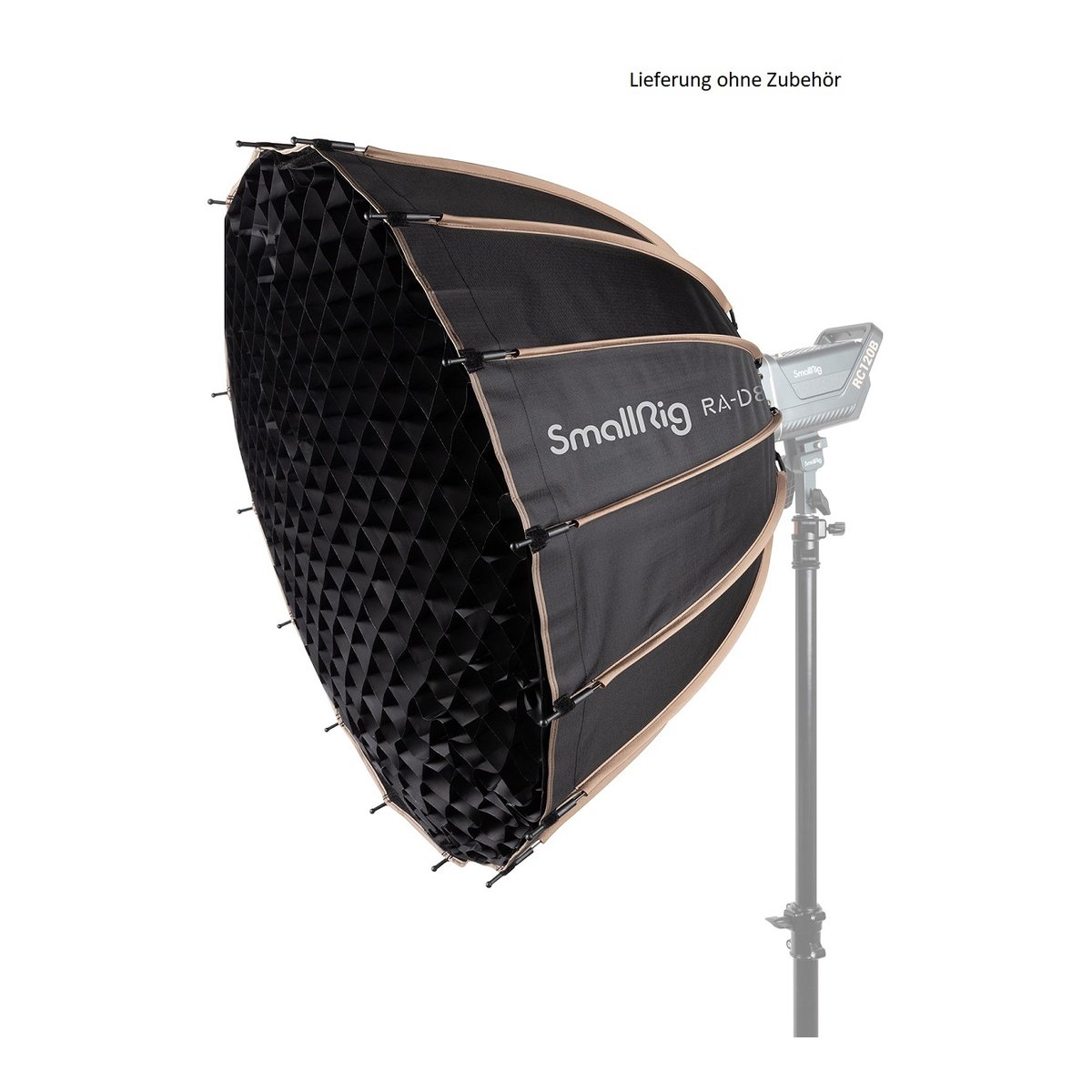 SmallRig 3586 RA-D85 Parabolic Softbox - Anwendungsbeispiel: SmallRig RA-D85 Parabolic Softbox mit Wabe an Leuchte auf Stativ SmallRig 3586 RA-D85 Parabolic Softbox - Anwendungsbeispiel: SmallRig RA-D85 Parabolic Softbox mit Wabe an Leuchte auf Stativ