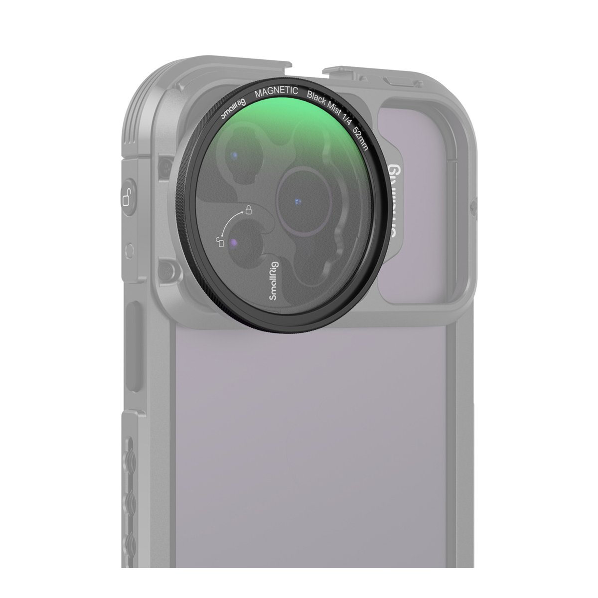 SmallRig 4217 MagEase Magnetic 1/4 Effect Black Mist Filter 52 mm - Anwendungsbeispiel: SmallRig magnetischer Black Mist Filter 1/4 (52mm) an Smartphone-Rig