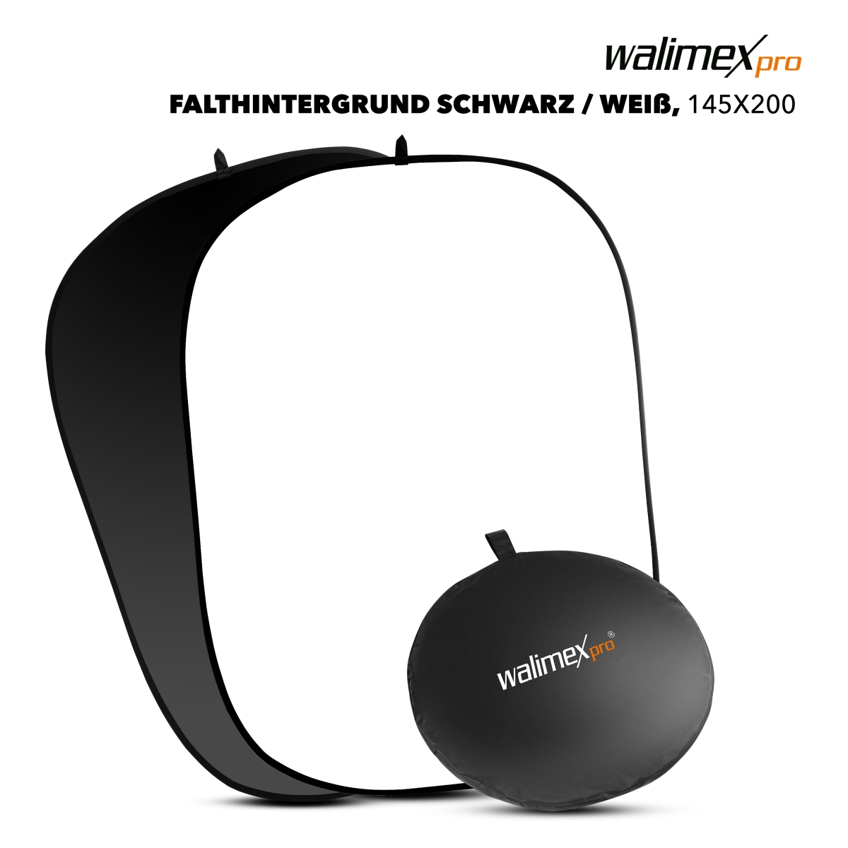 Walimex pro 2in1 Falthintergrund schwarz/weiß, 150x200 cm Walimex pro 2in1 Falthintergrund schwarz/weiß, 150x200 cm