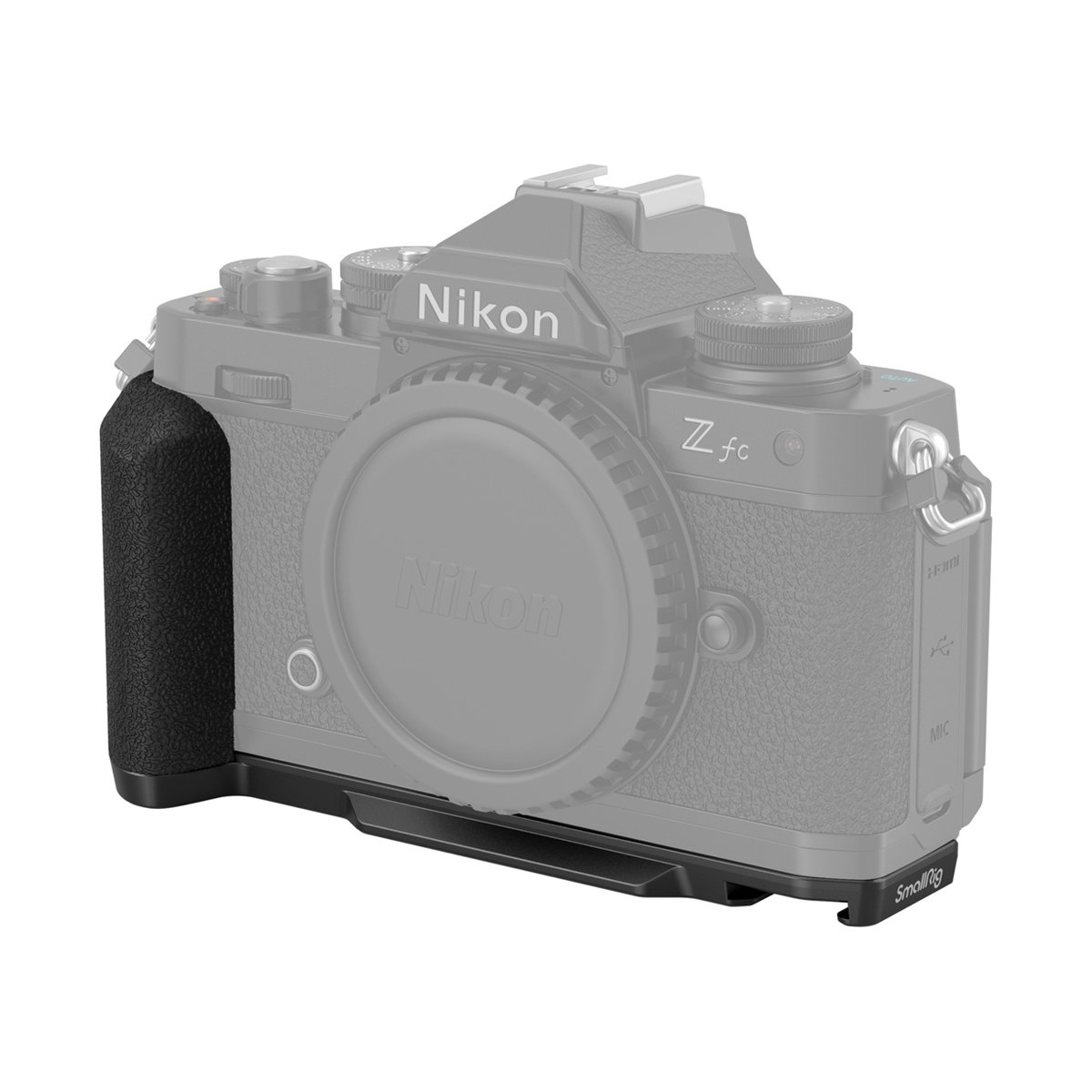 SmallRig 4263 L-Shape Grip f. Nikon Z fc schwarz - Anwendungsbeispiel: Schwarzer Kameragriff und Bodenplatte an Nikon Z fc Kamera montiert