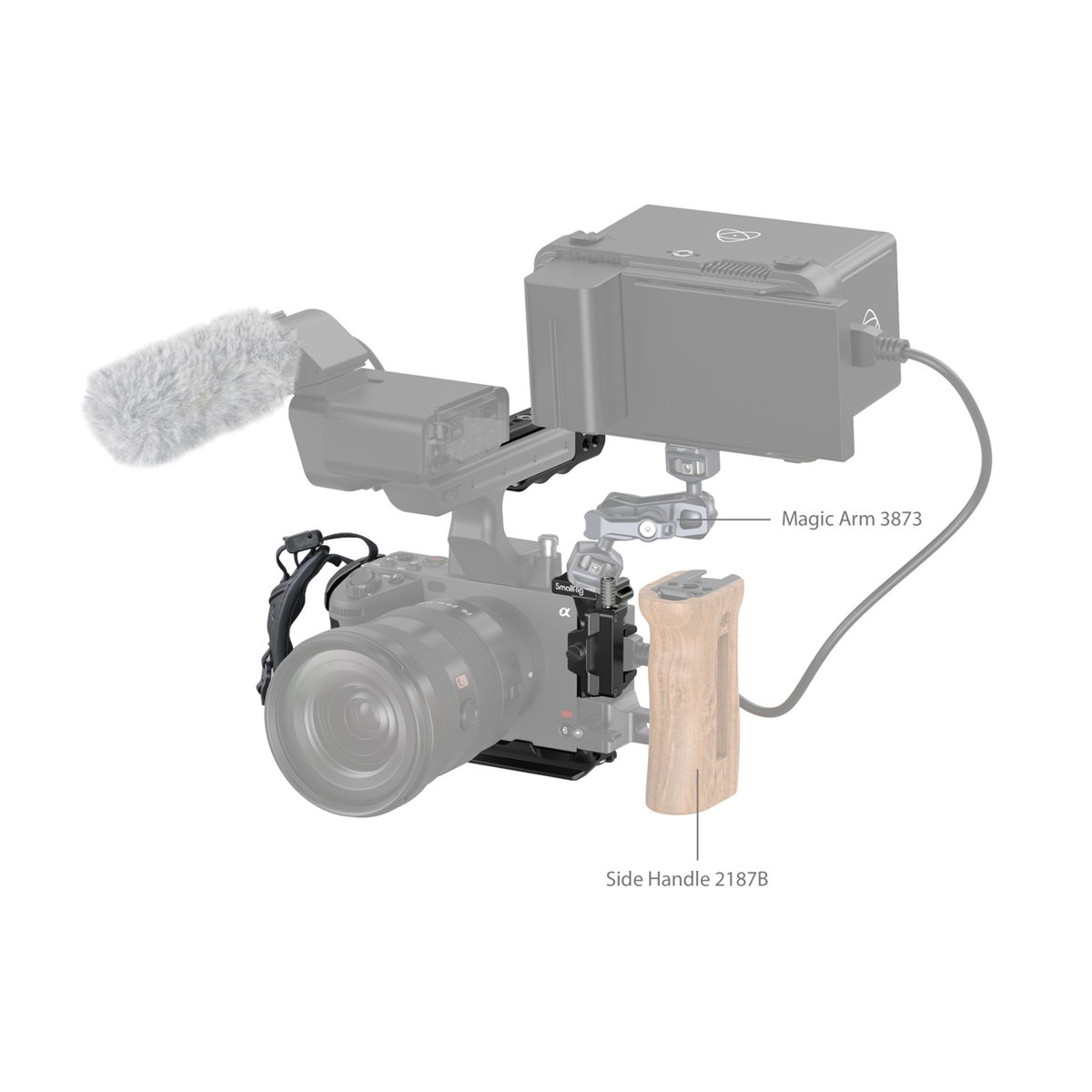 SmallRig 4184 Handheld Cage Kit für Sony FX30/FX3 - Anwendungsbeispiel am Kamera-Rig mit Magic Arm und Side Handle