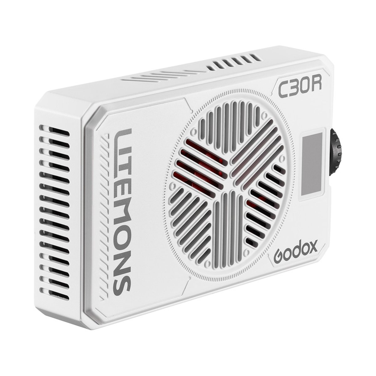 Godox C30R LITEMONS RGB Pocket LED Panel Light - Schräge Frontansicht des weißen Godox LITEMONS C30R LED-Lichts