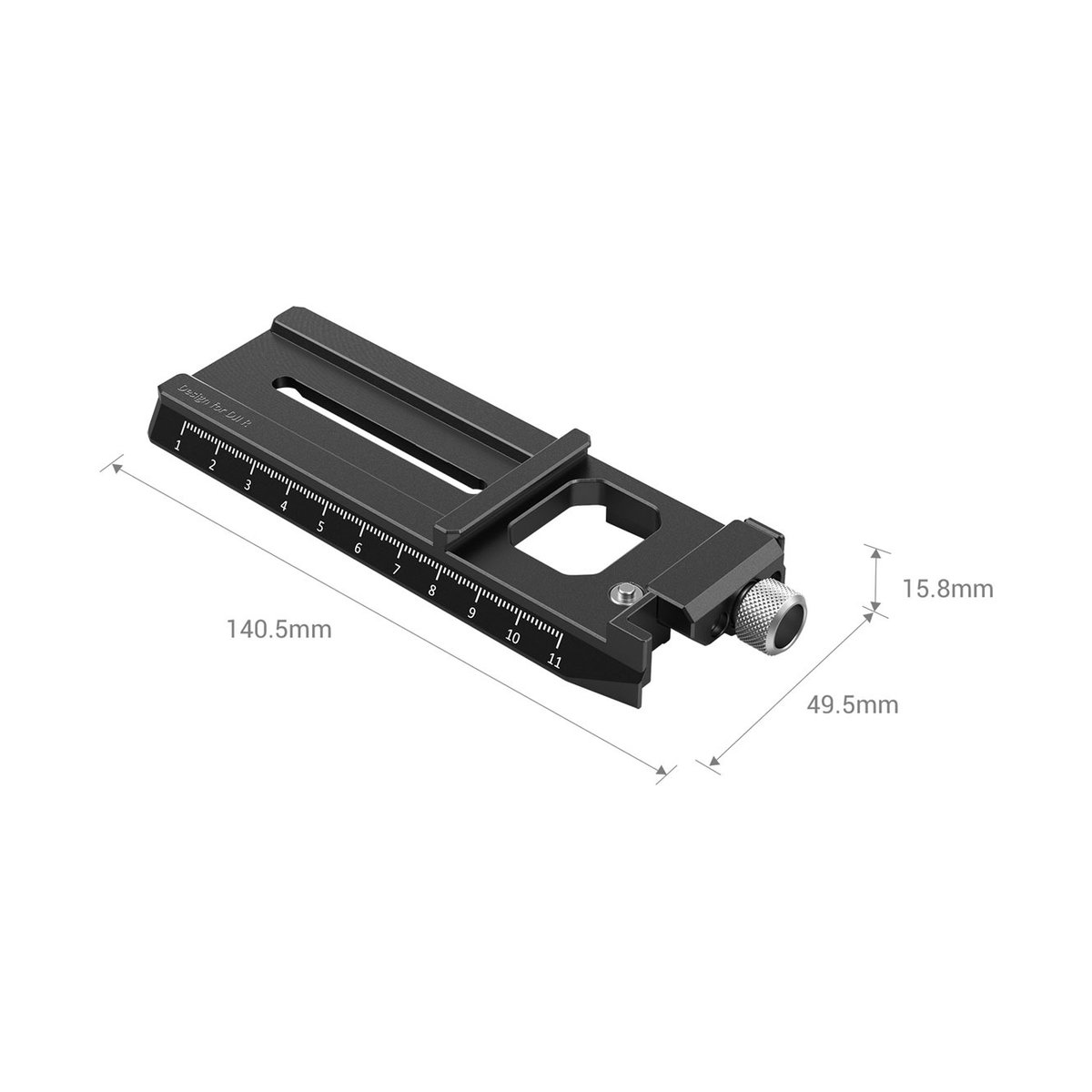 SmallRig 3061 Schnellwechselplatte mit Arca-Swiss für DJI RS2/RSC2 - Detailansicht der Kamerabefestigungsschiene mit allen Produktabmessungen.