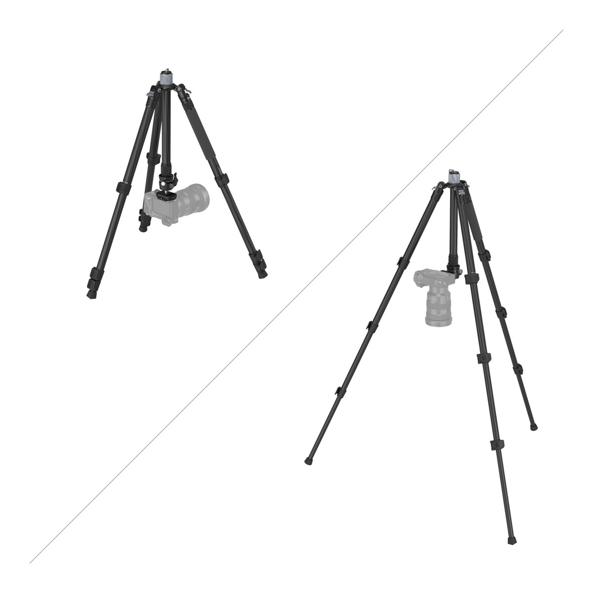 SmallRig 4059 Carbon-Stativ mit Mittelsäule AP-20 - Anwendungsbeispiel: Stativ mit Kamera normal und invers montiert