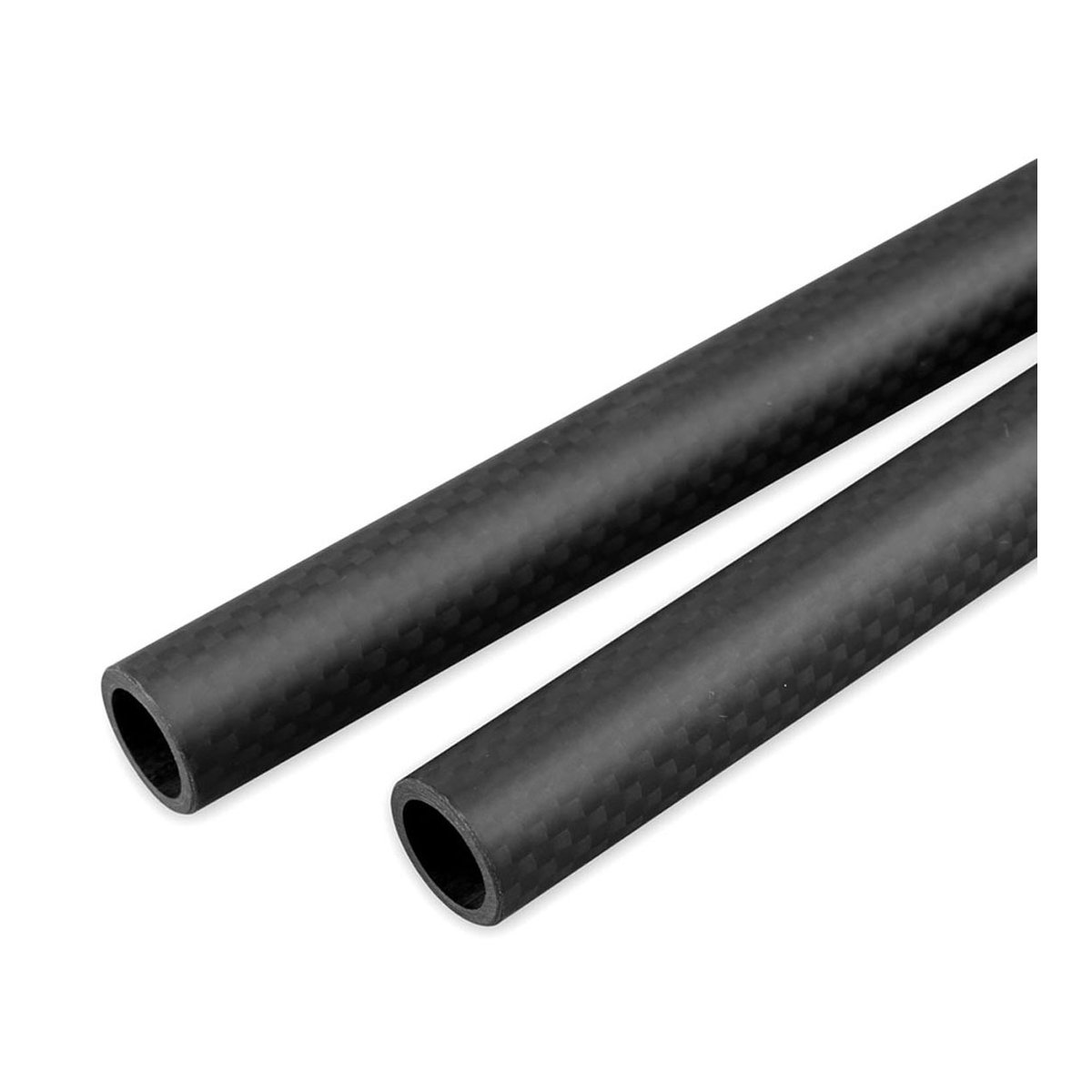 SmallRig 870 Carbon-Rods 20 cm 2 Stck. für alle 15 mm Systeme - Detailansicht: Enden von zwei Carbonrohren unterschiedlicher Durchmesser