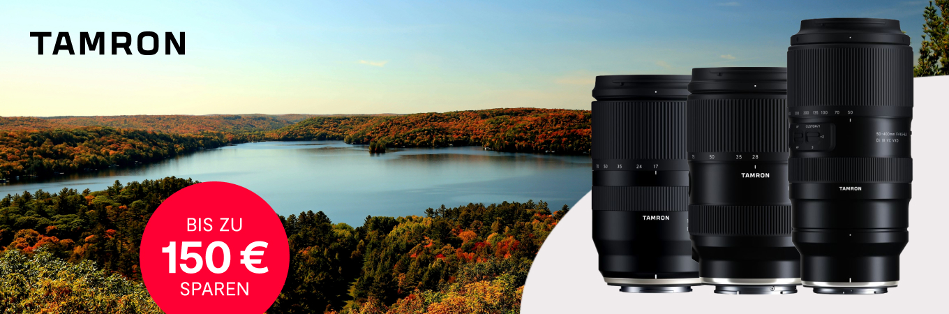 Tamron Sofortrabatt: bis zu 150 € sparen (10.10.–26.10.) Tamron Sofortrabatt 10.10.–26.10. – bis zu 150 € auf ausgewählte Tamron Objektive
