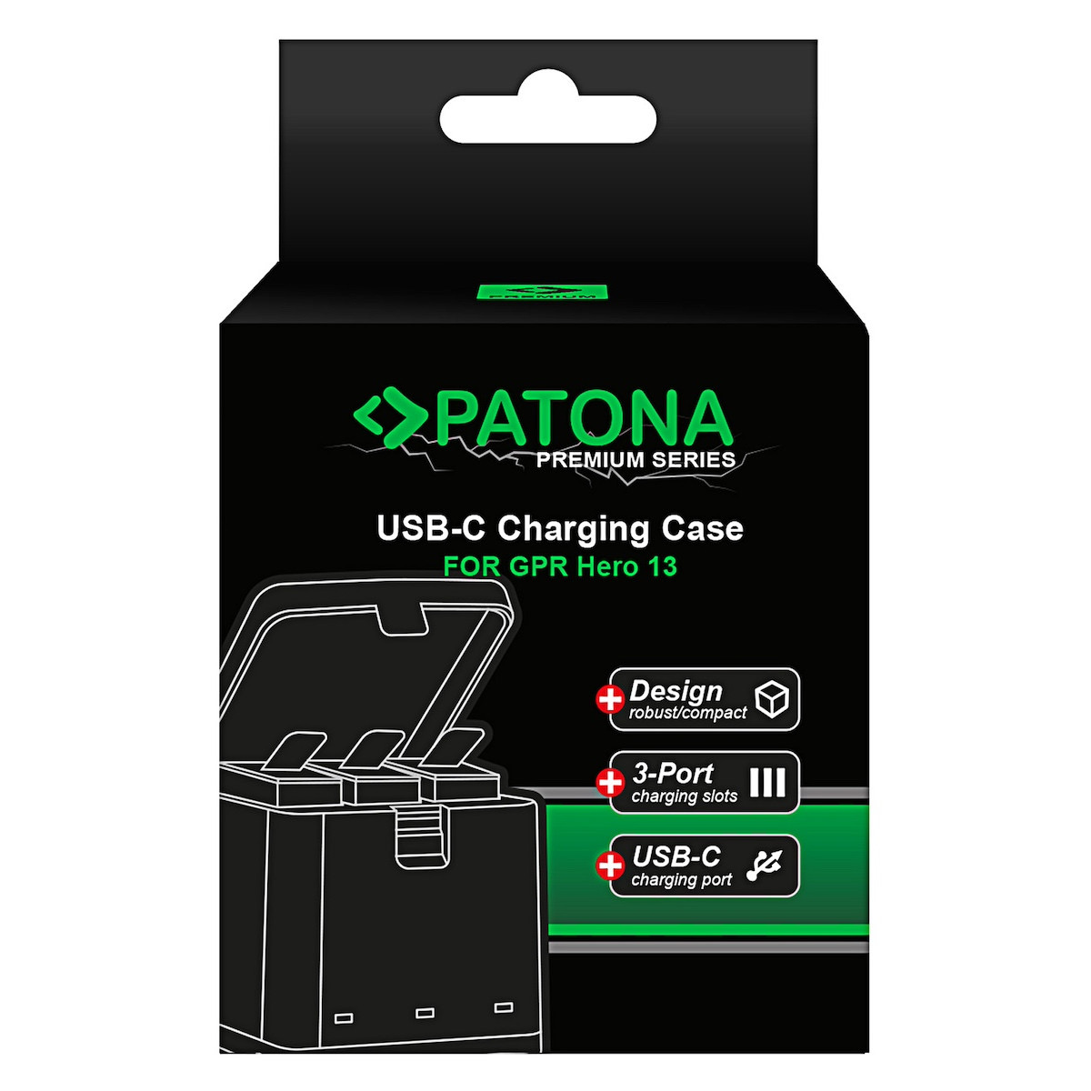 Patona Premium Tripple-Charger Ladebox f. GoPro Hero 13 inkl. USB-C Kabel