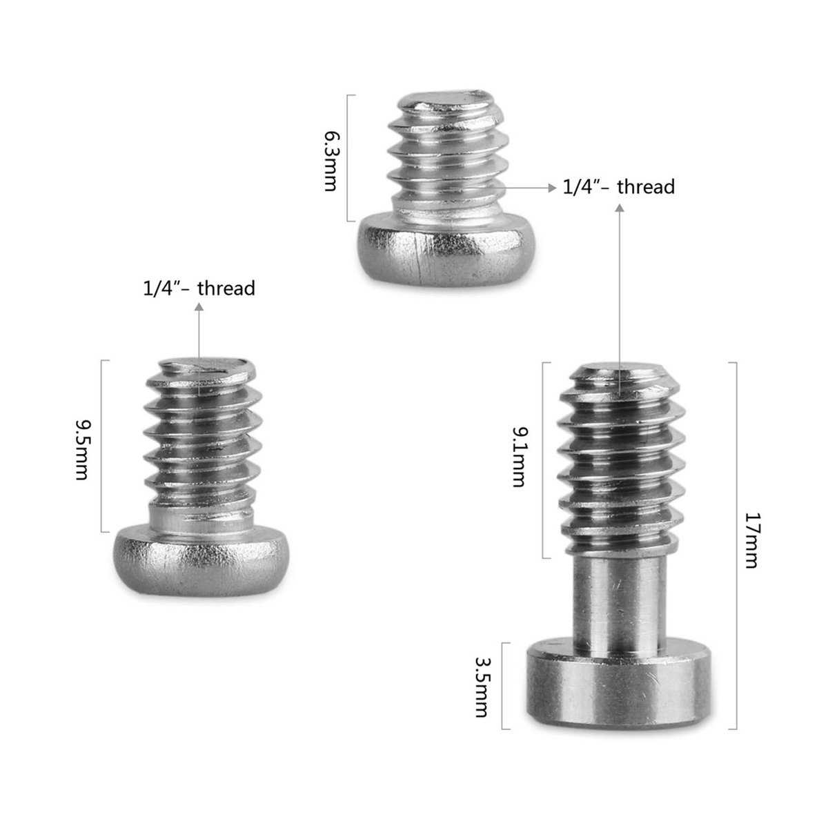 SmallRig 1713 Hex-Schrauben (12er Pack) 1/4"-Hex-Schrauben inkl. Schlüssel - Detailansicht: 1/4"-Schrauben in verschiedenen Längen mit Maßen