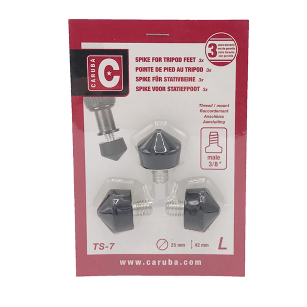 Caruba 3/8" Stativfuß - Gummi / 25mm 3er Set