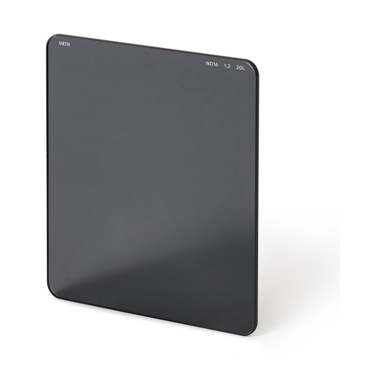 Urth 75 x 85mm ND16 (4 Stop) Filter (Plus+) - Frontansicht eines rechteckigen, dunkelgrauen Urth ND16 Filters. Urth 75 x 85mm ND16 (4 Stop) Filter (Plus+) - Frontansicht eines rechteckigen, dunkelgrauen Urth ND16 Filters.