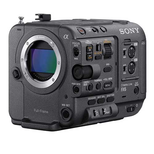 Sony FX6 Cinema Line Kamera in Frontansicht, professionelles Videomodell.