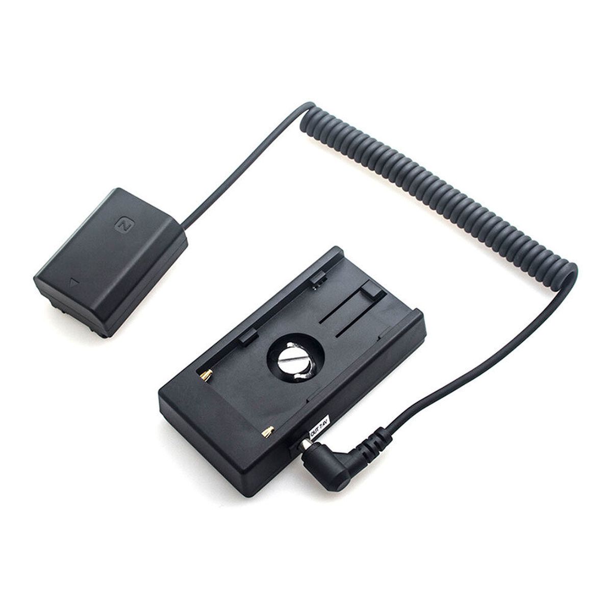 Caruba Volldecodierungs-Akku-Dummy für Sony NP-FZ100 mit Spiralkabel und F970 Akku-Adapter
