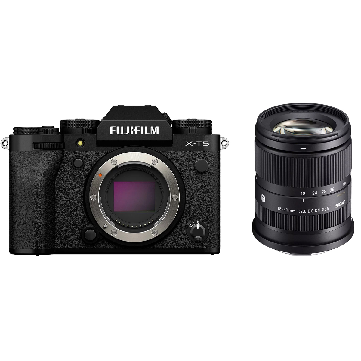 Fujifilm X-T5 Schwarz + Sigma 18-50 mm 1:2,8 DC DN (C) Fuji X Fujifilm X-T5 Gehäuse Schwarz  mit  Sigma 18-50 mm 1:2,8