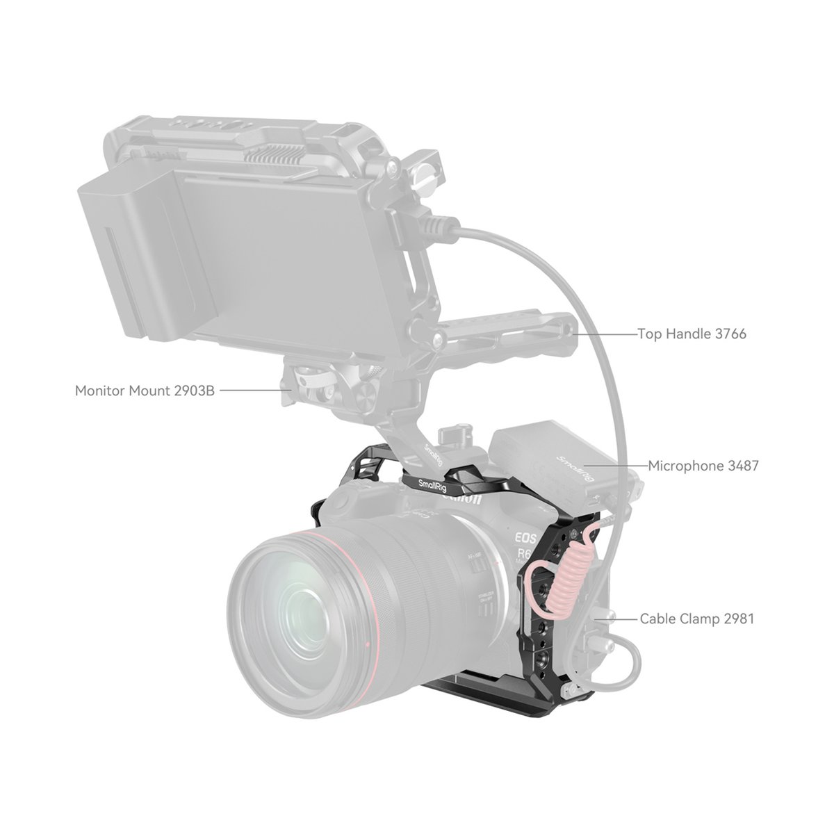 SmallRig 4159B HawkLock QR Cage für Canon EOS R6 II - Komplettansicht des montierten Kamera-Rigs mit Zubehör