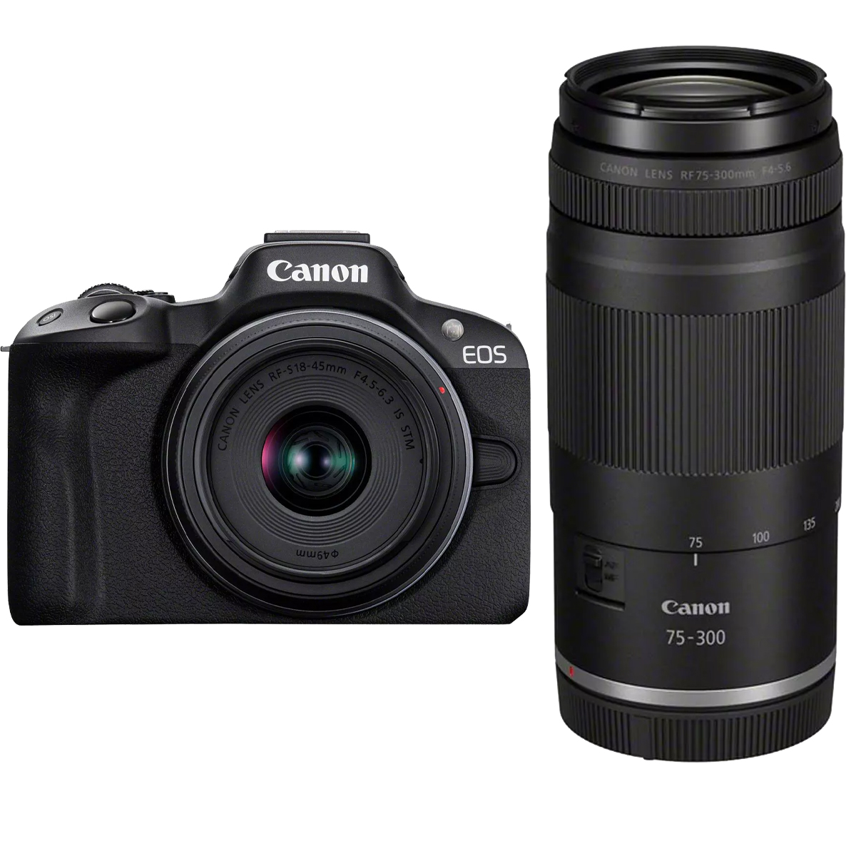 Canon EOS R50 + Canon RF-S 18-45 mm 1:4,5-6,3 IS STM + Canon 75-300 mm 1:4,0-5,6 RF Schwarz