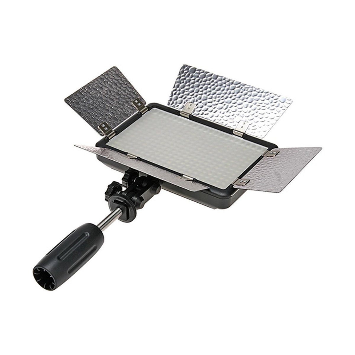 Godox Led 308W II - Produktansicht der LED-Videoleuchte mit geöffneten Lichtklappen und Handgriff.
