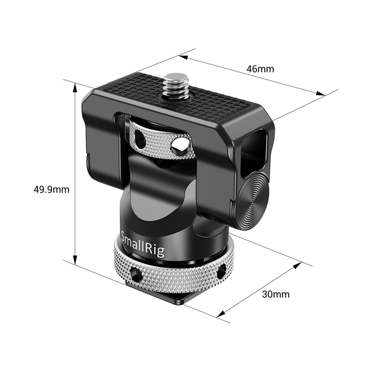 SmallRig 2346B Swivel&Tilt Monitor- Halterung kipp-/360° drehbar + Cold Shoe - Technische Zeichnung: Maße des SmallRig Gelenkarm-Adapters