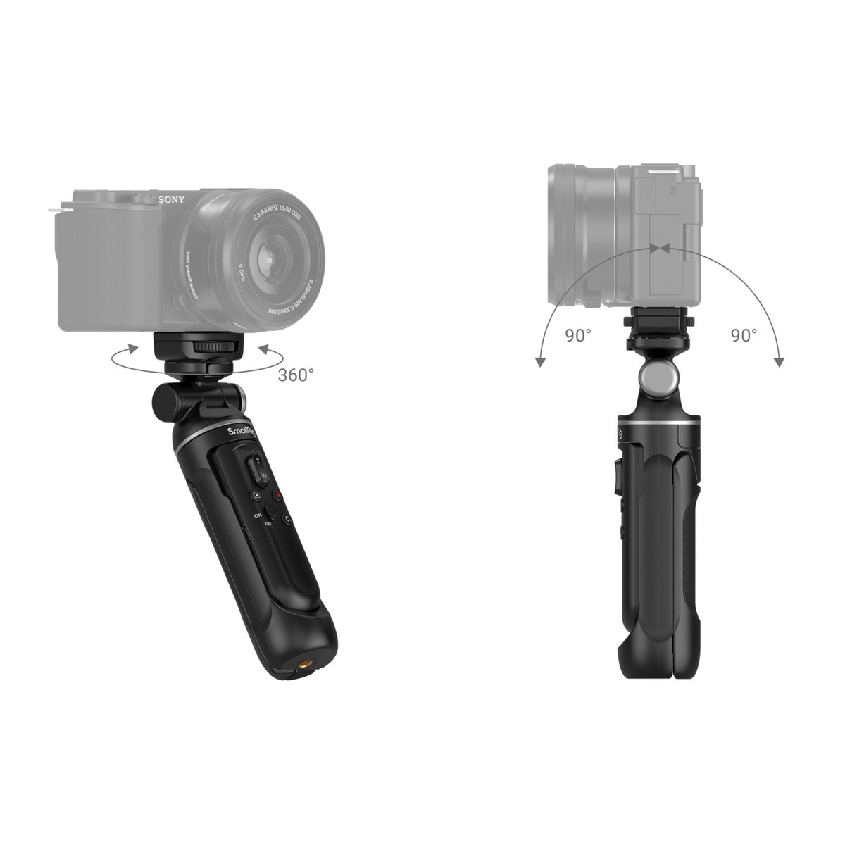 SmallRig 3326 SR-RG1 Aufnahmegriff mit kabelloser Fernbedienung - Funktionsweise: Kamera-Griff mit 360° Schwenk- und 90° Neigungsfunktion