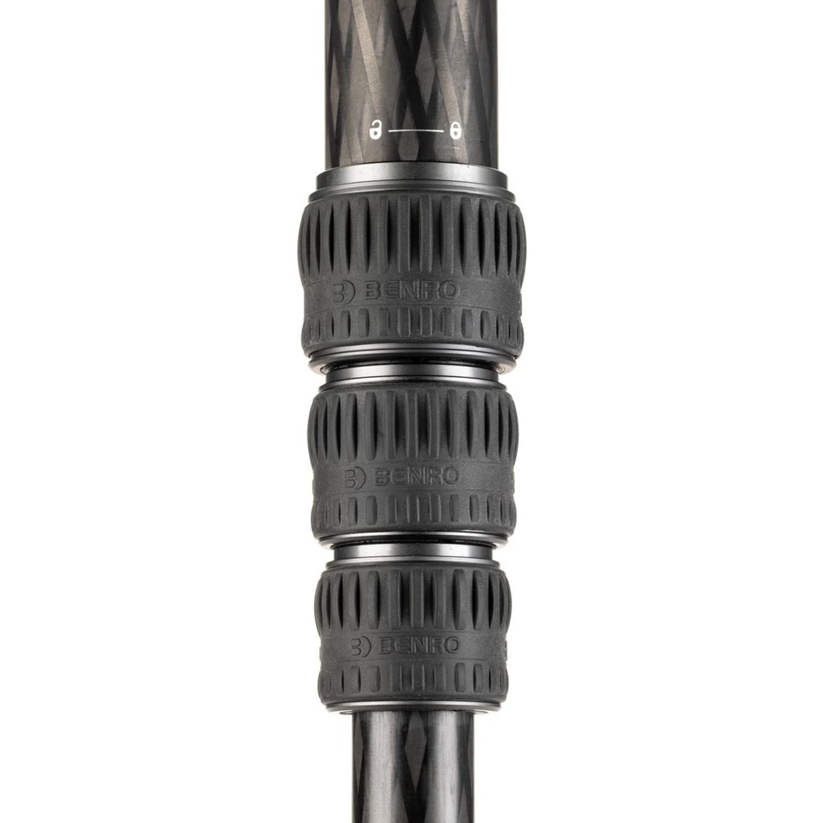 Benro Mammoth TMTH44C CF-Stativ mit WH15 Wildlife-Kopf Nahaufnahme Gummiverschlüsse Stativbein