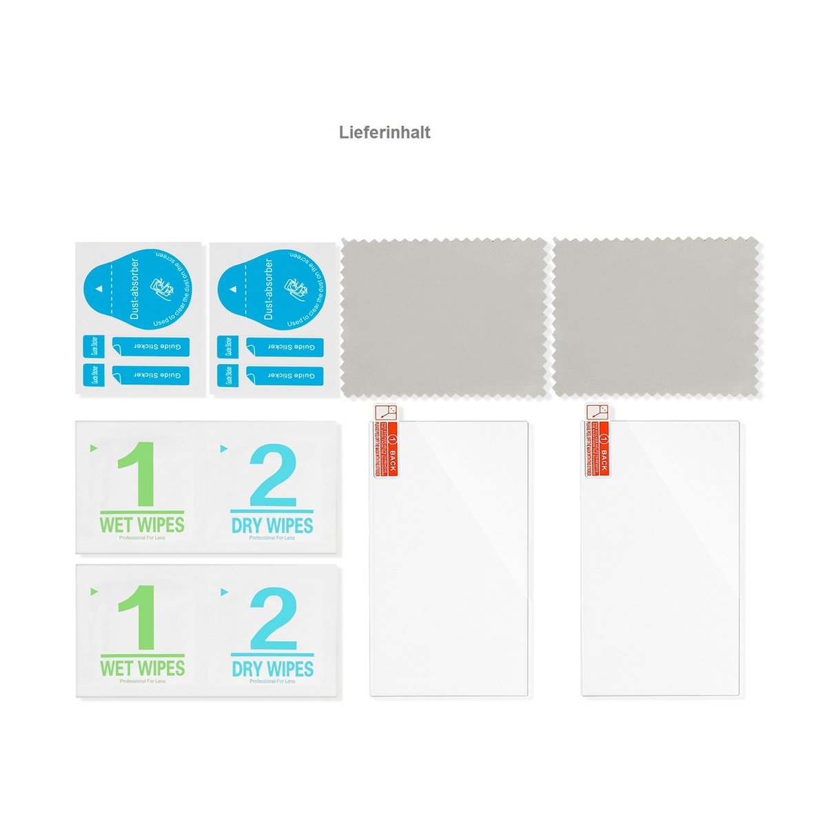 SmallRig 3274 Screen Protector für BMPCC 6K PRO (2 pcs) - Lieferumfang des Bildschirmschutzes: 2 Schutzfolien, 2 Reinigungssets (feucht/trocken), 2 Mikrofasertücher, Aufkleber.