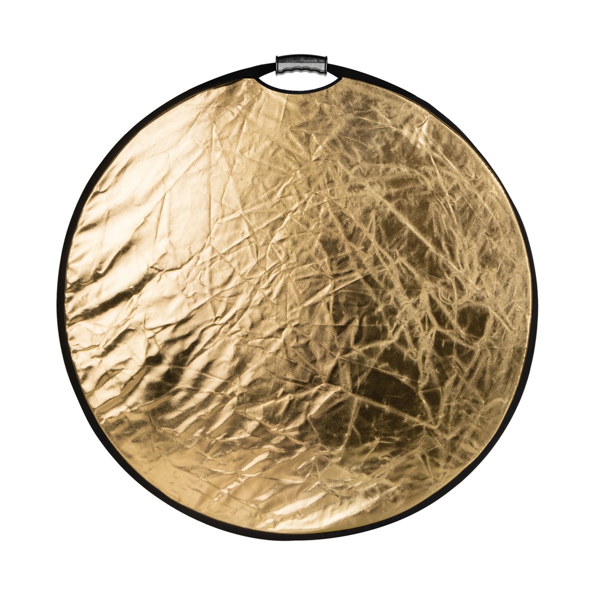 SmallRig 4129 5-in-1 Rundreflektor 32" zusammenklappbar mit Griff - Frontansicht eines goldenen Faltreflektors mit schwarzem Rand und Griff.