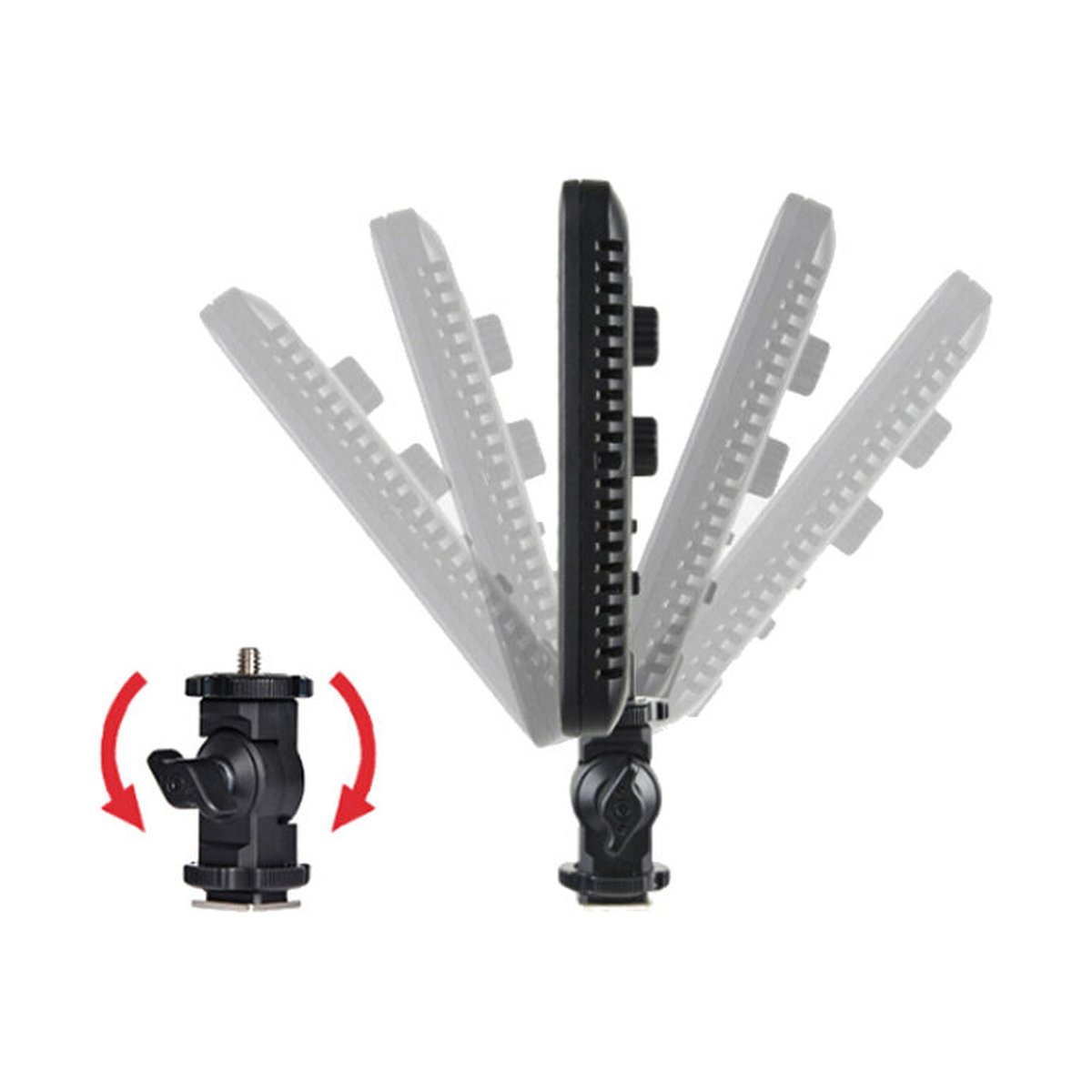 Godox Led P120C - Detailansicht: Schwenk- und Neigungsfunktion des LED-Lichts und des Montagehalters.