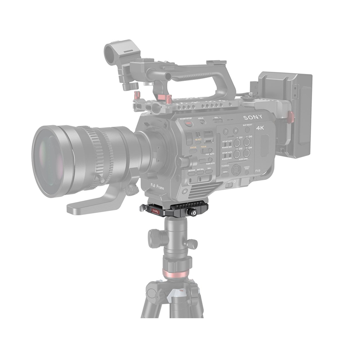 SmallRig 2887B Drop-In Basisplatte, Manfrotto, kompatibel zu 501PL QR-Platte - Anwendungsbeispiel: Baseplate an Sony FX9 Kamera auf Stativ