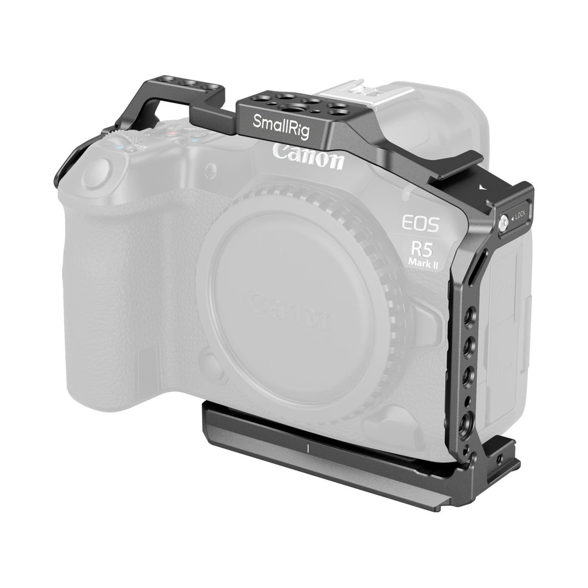 SmallRig 4978 Cage f. Canon EOS R5 II - Anwendungsbeispiel: SmallRig Kamerakäfig montiert auf Canon EOS R5 Mark II.