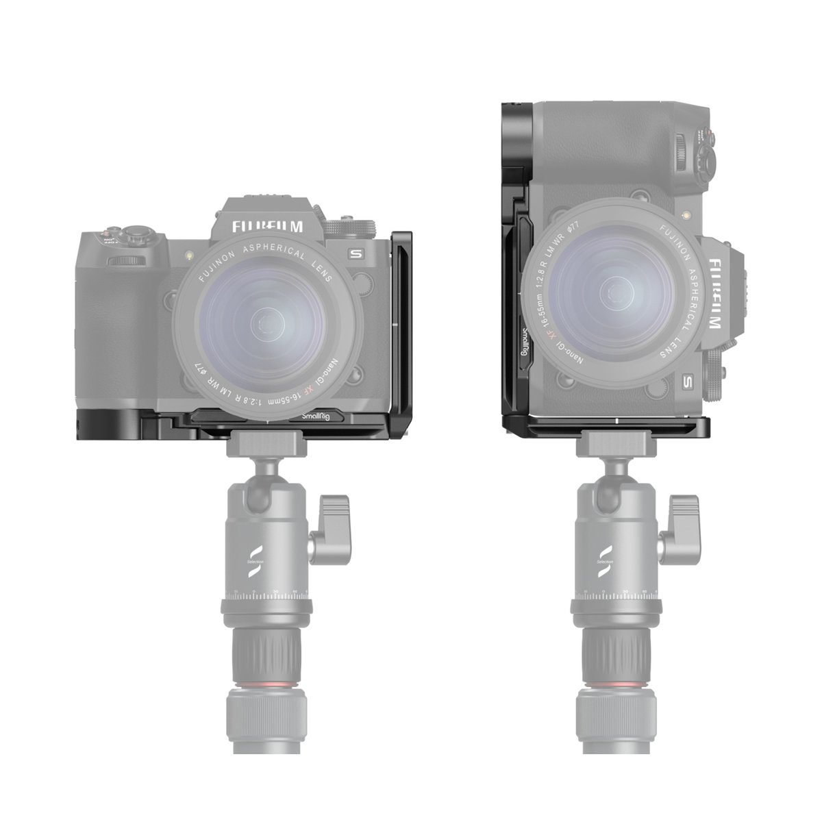 SmallRig 3928B L-Bracket für Fujifilm X-H2 / X-H2S - Anwendungsbeispiel: L-Halterung mit Kamera auf Stativ in Hoch- und Querformat