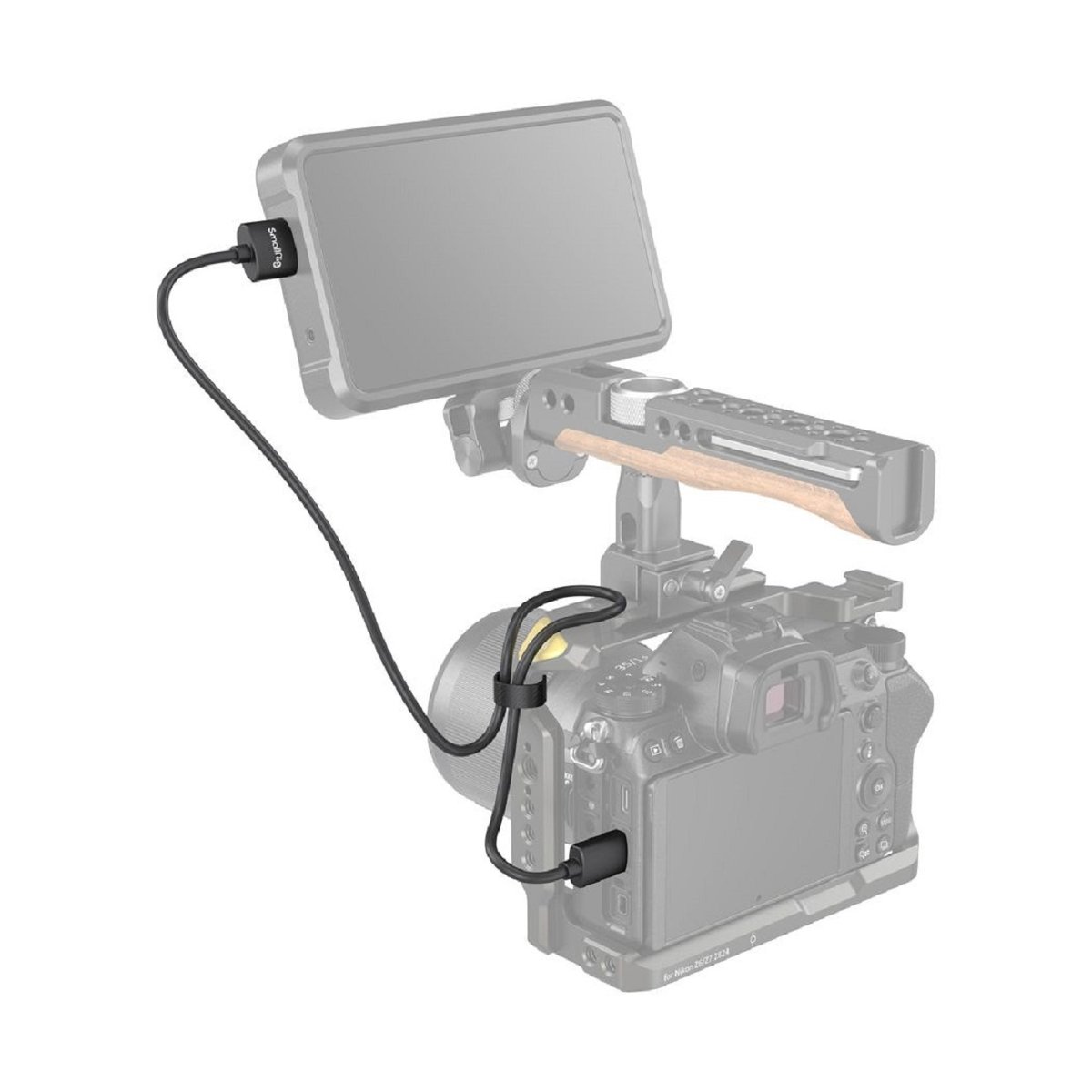 SmallRig 3041 Ultra Slim 4K HDMI 2.0 Kabel 55 cm (Typ C zu Typ A) - Anwendungsbeispiel: Kabelverbindung von Monitor zu Kamera, am Kameragehäuse gesichert. SmallRig 3041 Ultra Slim 4K HDMI 2.0 Kabel 55 cm (Typ C zu Typ A) - Anwendungsbeispiel: Kabelverbindung von Monitor zu Kamera, am Kameragehäuse gesichert.
