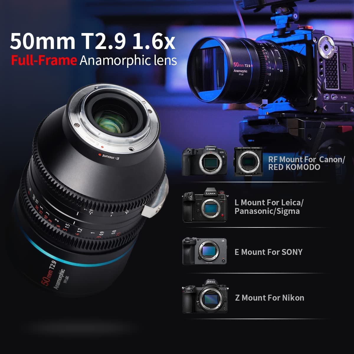 Sirui 50 mm 1:2,9 Venus 1,6x Anarmorph Sony E-Mount