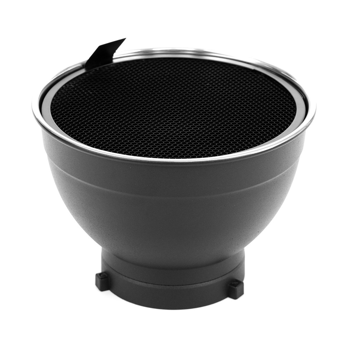 Caruba 7" Reflektor mit Grid Packet (Bowens) - Vorderansicht eines schwarzen Reflektors mit integriertem Wabengitter. Caruba 7" Reflektor mit Grid Packet (Bowens) - Vorderansicht eines schwarzen Reflektors mit integriertem Wabengitter.