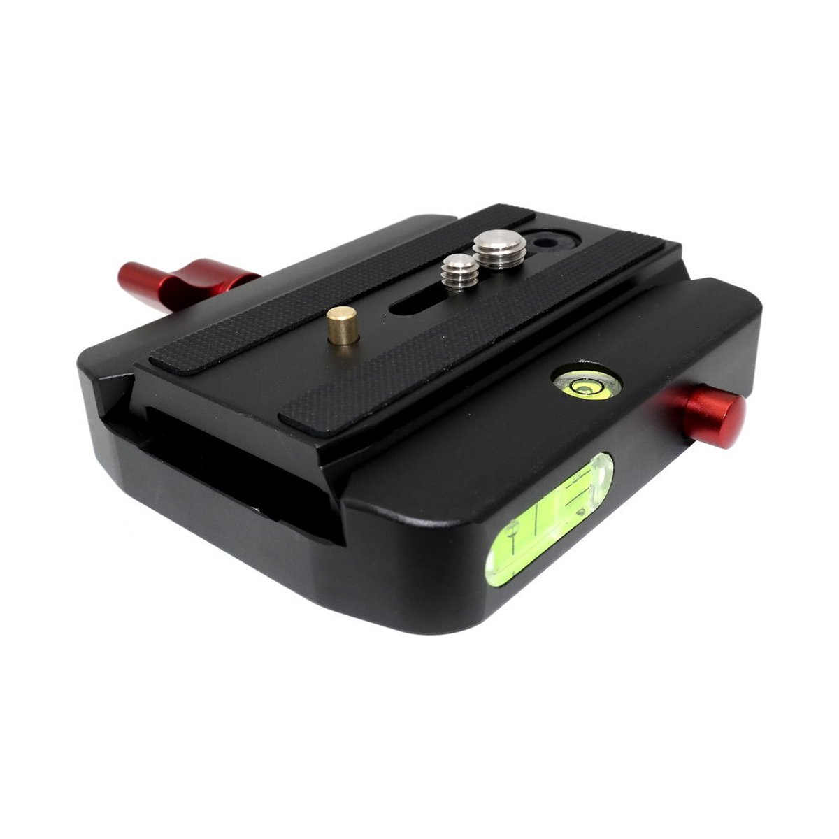 Caruba Schnellspannsystem - M-577 (Manfrotto 577) - Detailansicht: Stativ-Schnellwechselklemme mit Wasserwaagen Caruba Schnellspannsystem - M-577 (Manfrotto 577) - Detailansicht: Stativ-Schnellwechselklemme mit Wasserwaagen