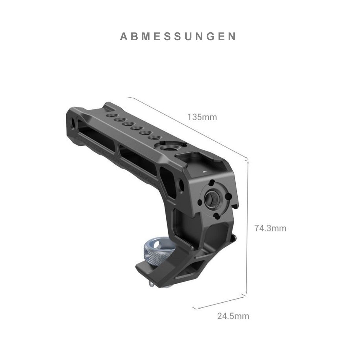 SmallRig 3765 ARRI-Fixiergriff oben Lite - Abmessungen des Kameragriffs: 135mm Länge, 74.3mm Höhe, 24.5mm Breite. SmallRig 3765 ARRI-Fixiergriff oben Lite - Abmessungen des Kameragriffs: 135mm Länge, 74.3mm Höhe, 24.5mm Breite.