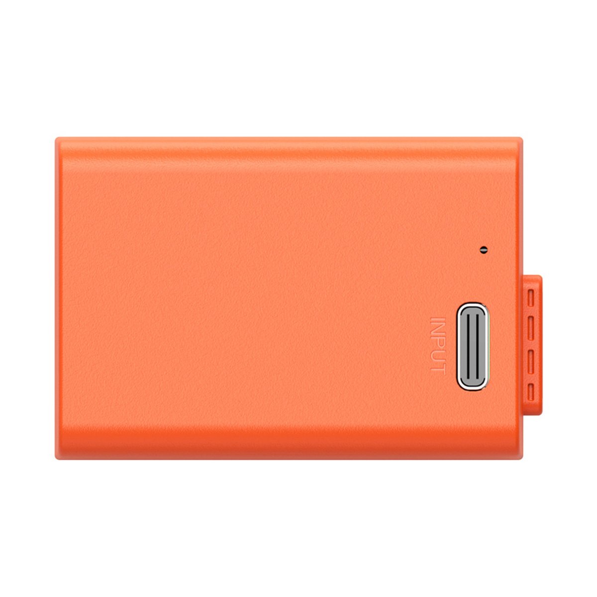 SmallRig 4967 EN-EL25 USB-C Rechargeable Camera Battery (Orange) - Detailansicht der Input-Seite des orangefarbenen Produkts mit USB-C Anschluss und LED-Anzeige.
