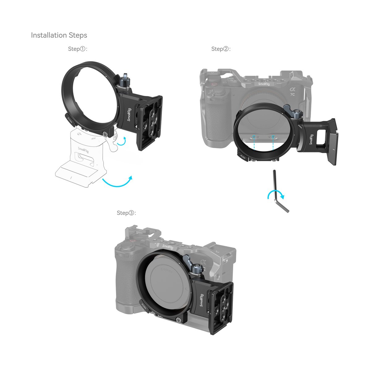 SmallRig 4424 Drehbare Horizontal- Vertikal-Montageplatte für Sony - Montageanleitung des Kamera-Zubehörs in drei Schritten.