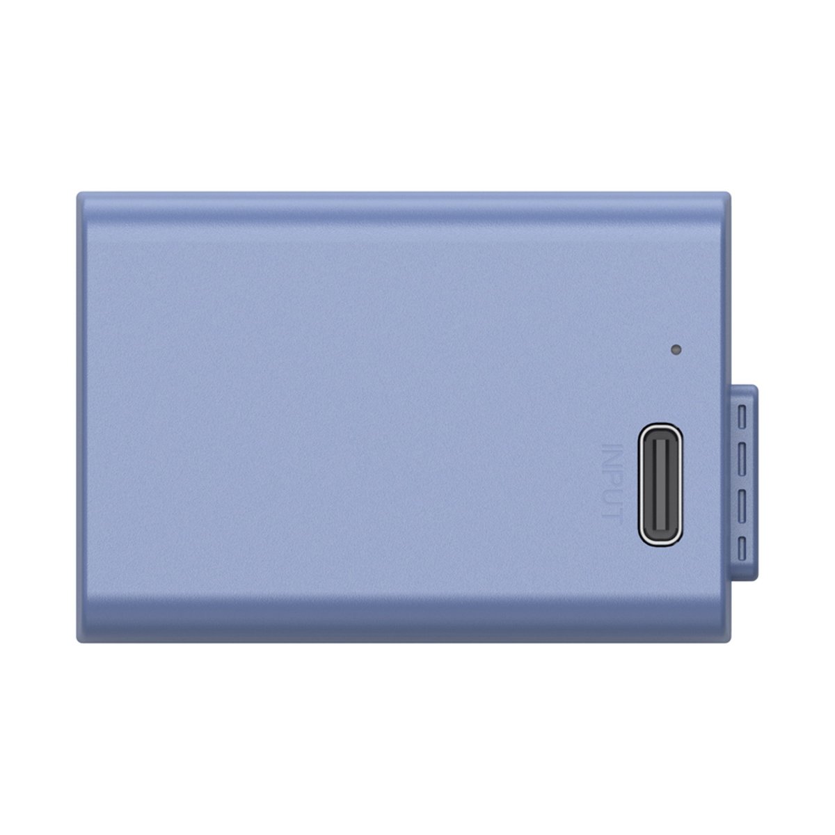 SmallRig 4333 EN-EL25 USB-C (Nikon) aufladbare Kamerabatterie - Detailansicht der blauen Geräteoberseite mit INPUT-Port und Status-LEDs