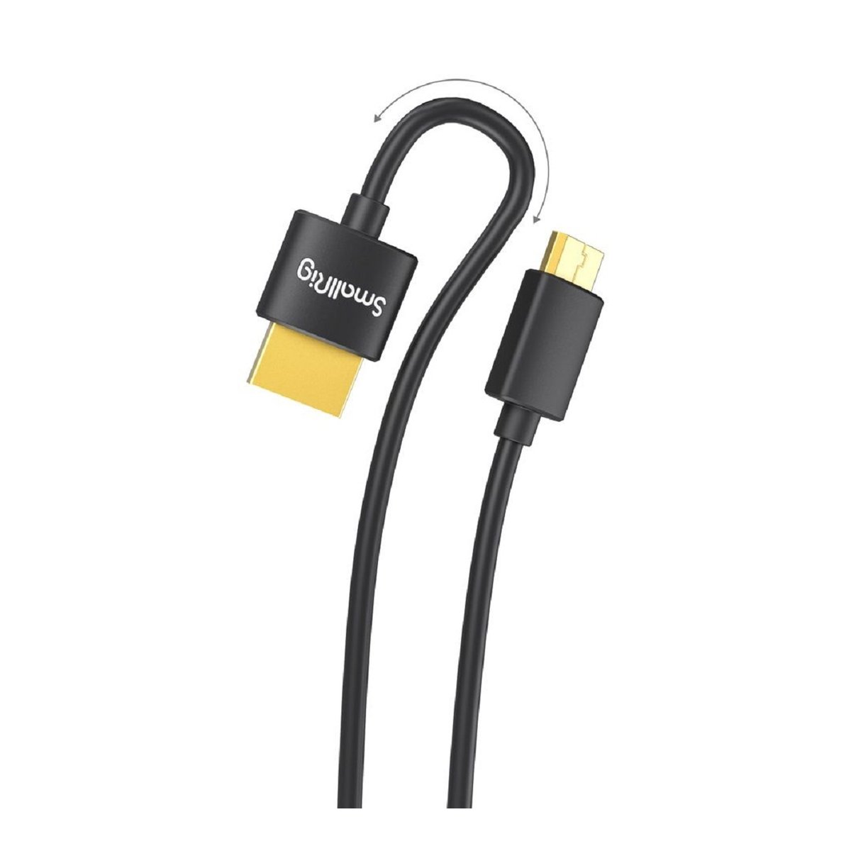 SmallRig 3041 Ultra Slim 4K HDMI 2.0 Kabel 55 cm (Typ C zu Typ A) - BESCHREIBUNG: Detailansicht: Schwarzes HDMI-Kabel mit schwenkbarem Goldstecker. SmallRig 3041 Ultra Slim 4K HDMI 2.0 Kabel 55 cm (Typ C zu Typ A) - BESCHREIBUNG: Detailansicht: Schwarzes HDMI-Kabel mit schwenkbarem Goldstecker.
