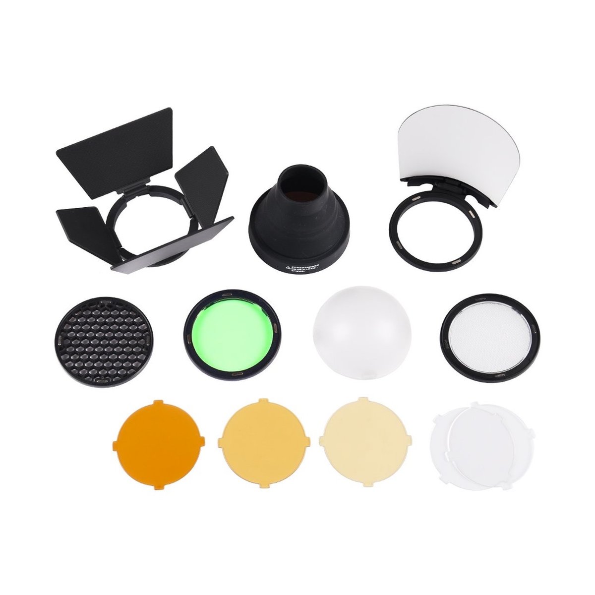 Godox Speedlite V1 Sony X-PRO II Trigger Accessories Kit - Lieferumfang: Fotozubehör-Set mit Torblende, Snoot, Reflektor, Wabenfilter, Farbfiltern und Diffusoren.