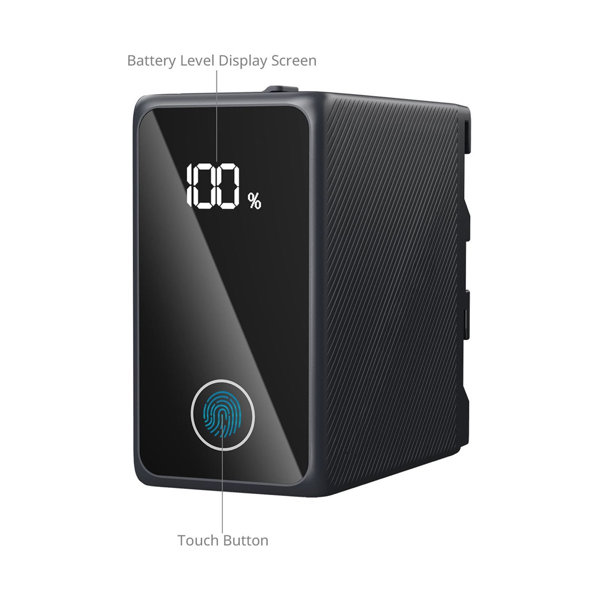 SmallRig 4469 NP-F970 Akku, schwarz, USB-C wiederaufladbar - Detailansicht Display mit Akkustand und Touch-Taste