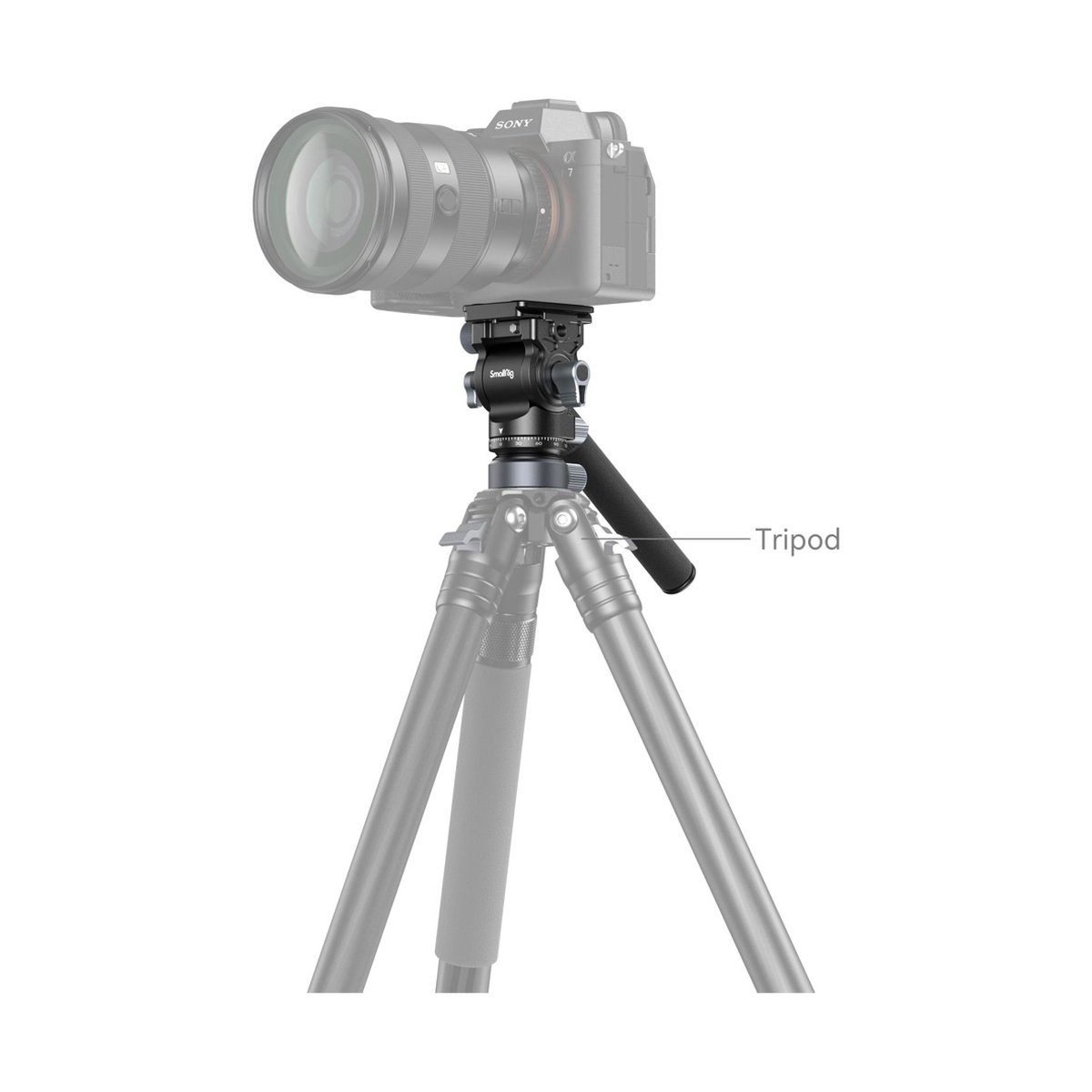 SmallRig 4170B Videokopf mit Nivelliersockel CH20 - Montagebeispiel: Kamera auf SmallRig-Kopf und Stativ.