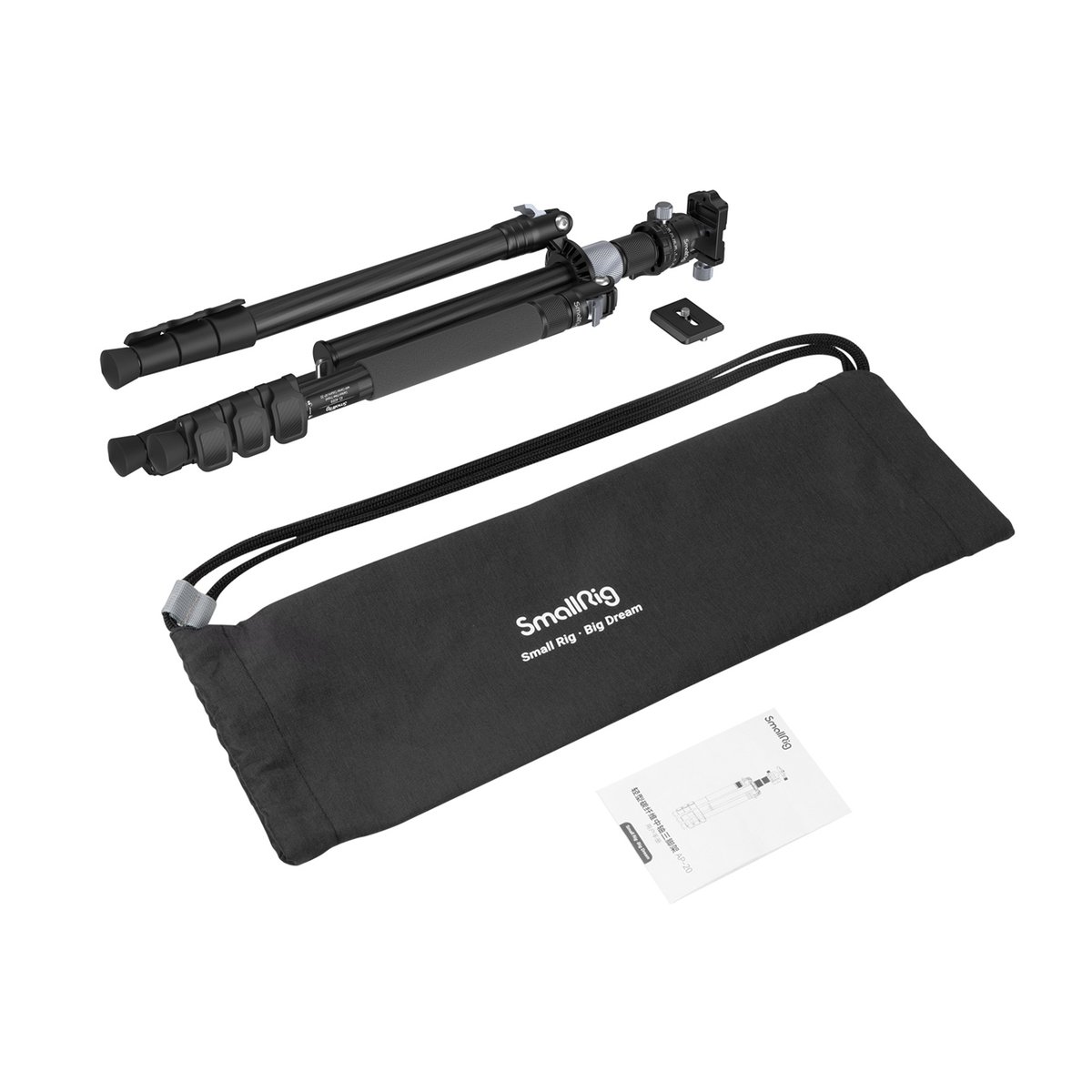 SmallRig 4059 Carbon-Stativ mit Mittelsäule AP-20 - Lieferumfang des Stativs mit Tasche und Anleitung