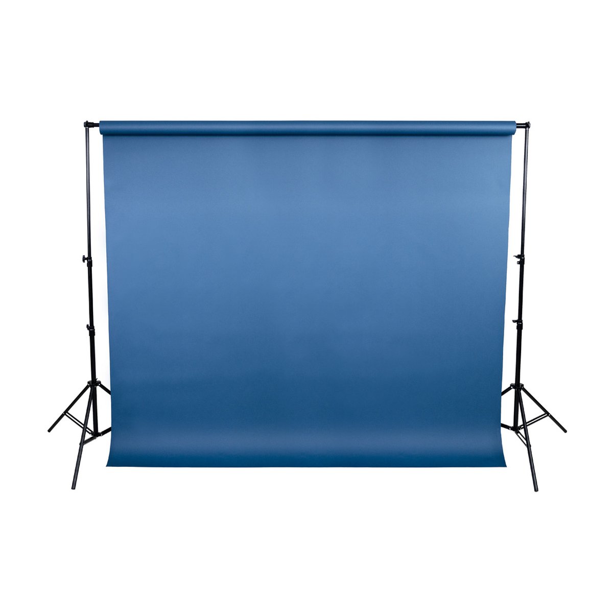 Caruba LS-4 Heavy Duty Background Kit Pro (3 x 3 m) - Frontansicht: Blauer Fotohintergrund auf Ständer