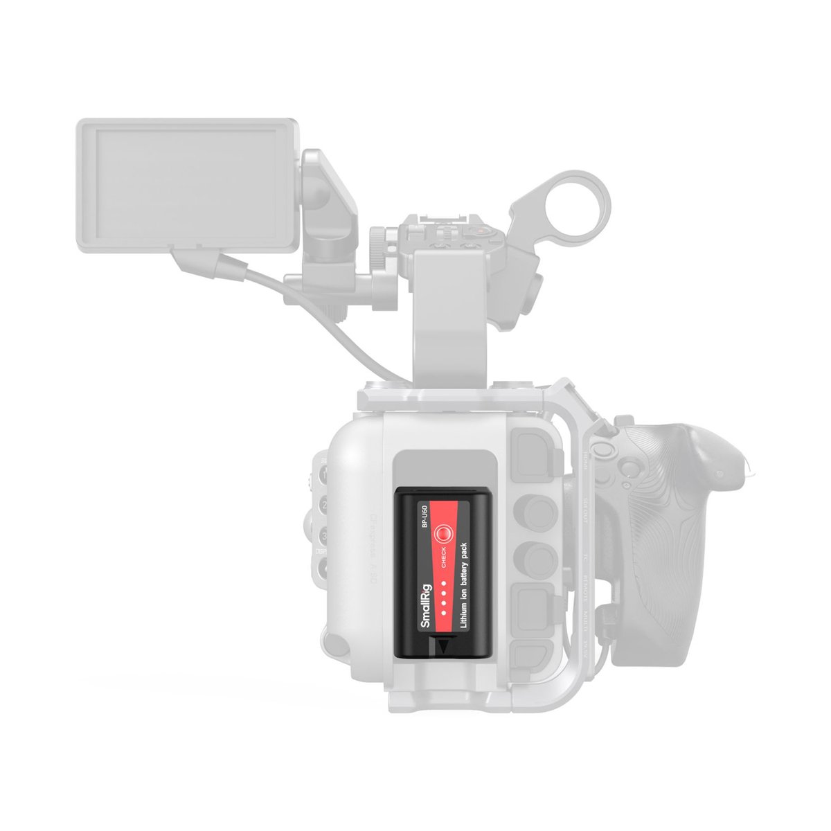 SmallRig 4670 BP-U60 Camcorder Akku - Anwendungsbeispiel: SmallRig BP-U60 Lithium-Ionen-Akku in Kamera eingesetzt.