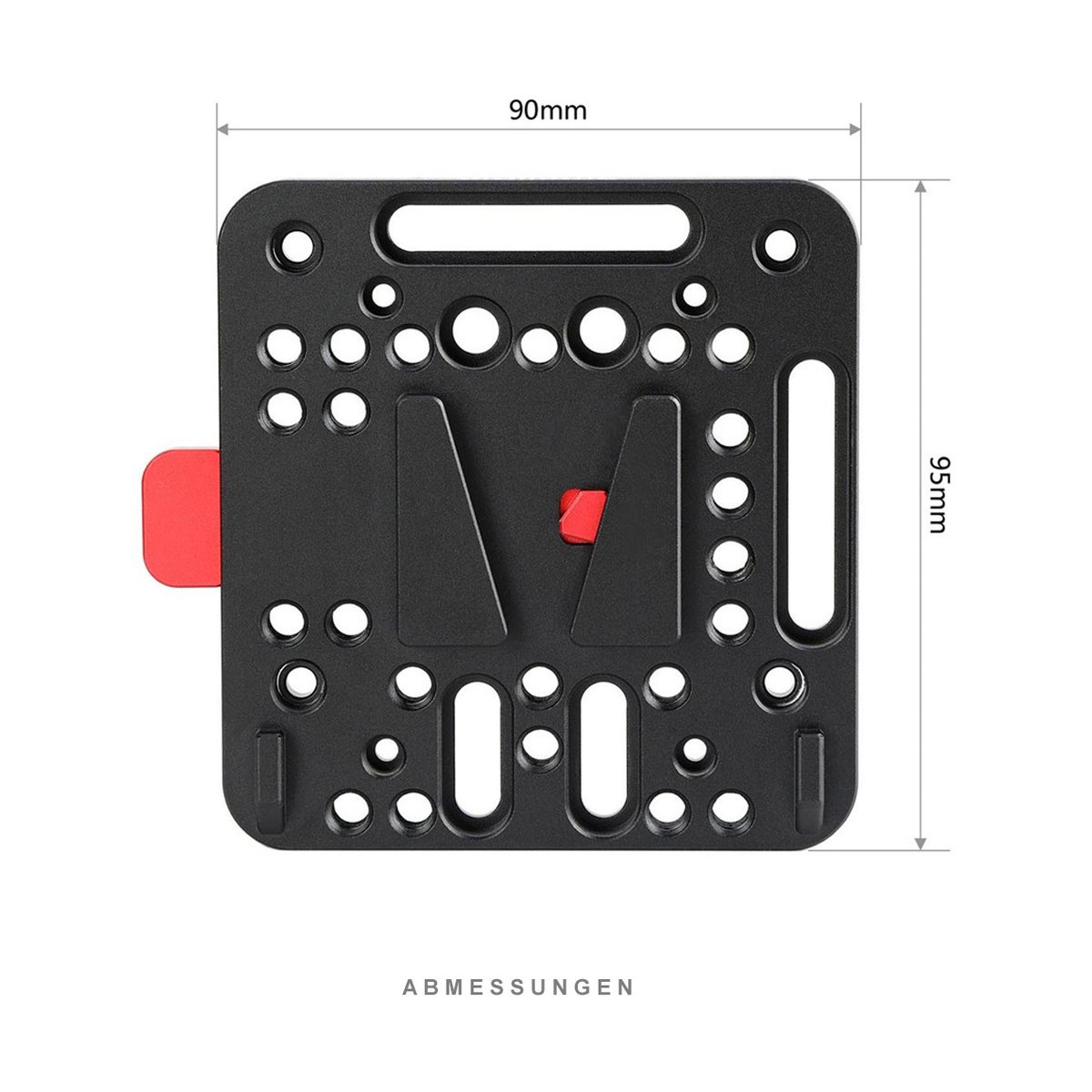 SmallRig 1846C V-Lock Assembly-Kit Quick Release-Set (V-Mount) - Abmessungen der schwarzen Montageplatte.