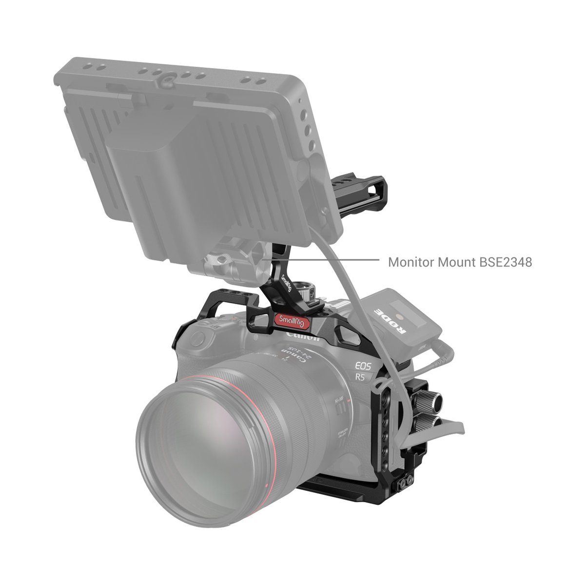 SmallRig 3830B Handheld Kit für Canon EOS R5/R6/R5C - Anwendungsbeispiel: Monitor Mount BSE2348 an Kamera-Rig mit externem Monitor