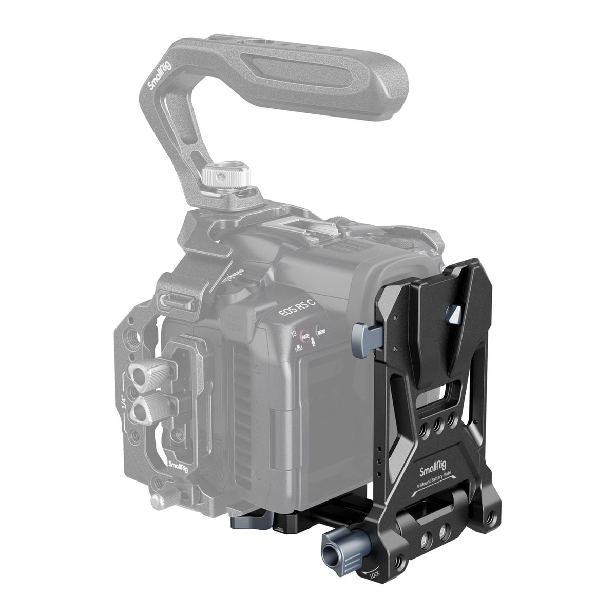 SmallRig 4064B Kompaktes V-Mount-Batterie Montagesystem - Anwendungsbeispiel: SmallRig Kamera-Rig für EOS R5 C mit Top-Handle und V-Mount Batterieplatte