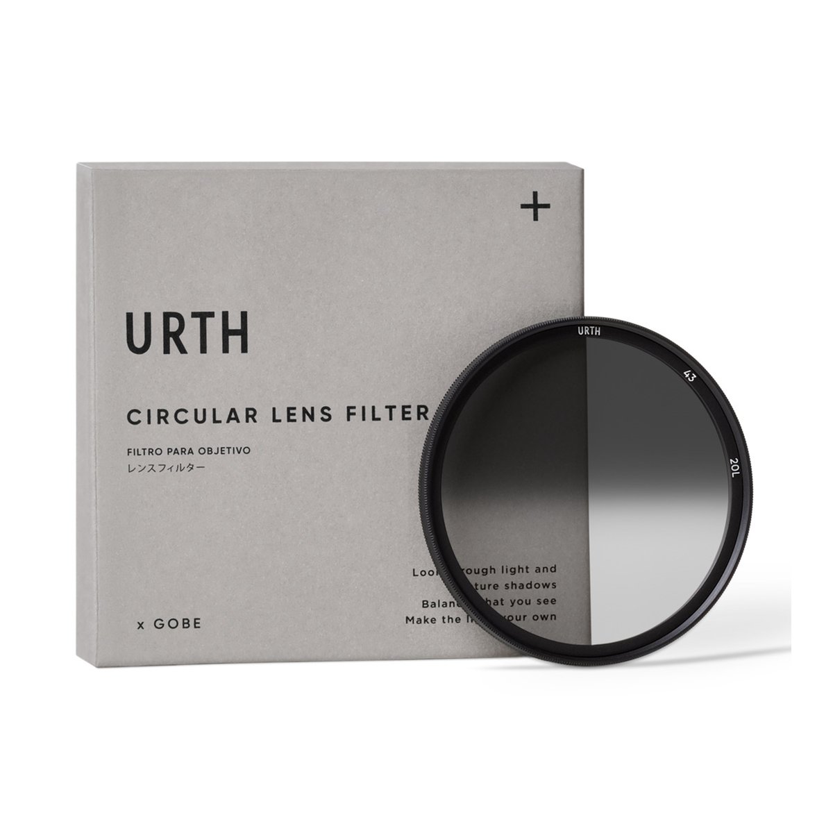 Urth 43mm Hard Graduated ND8 Objektivfilter (Plus+) - Lieferumfang: Urth Circular Lens Filter und graue Verpackung.