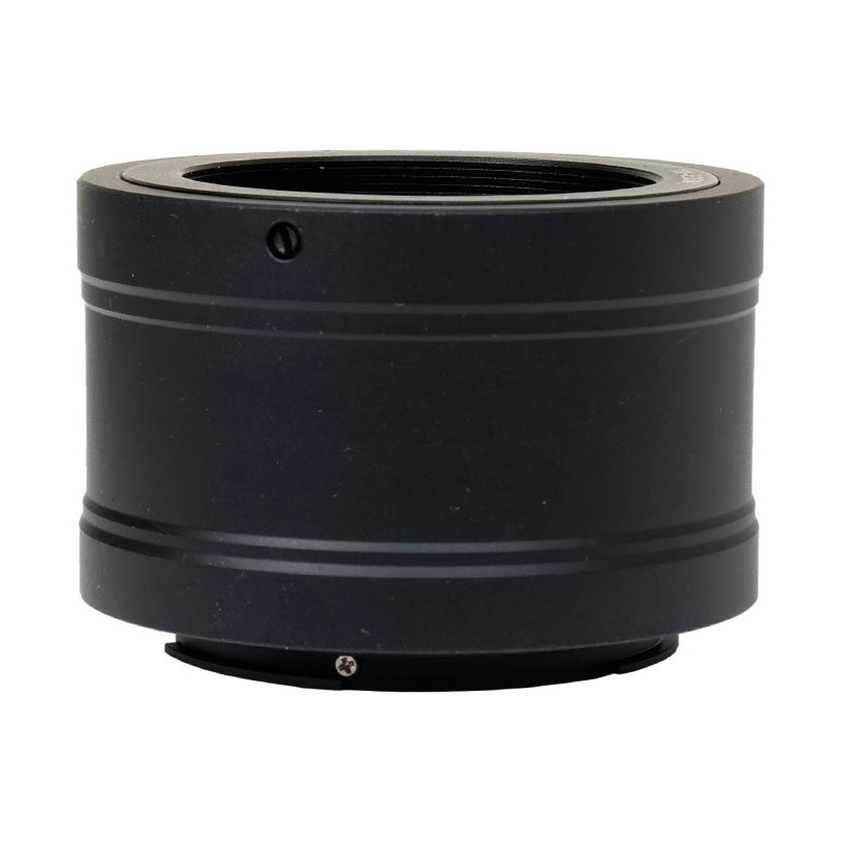 Caruba T-Mount Adapter Canon EOS M - Produktansicht: Schwarzer, zylindrischer Optik-Adapter mit Gewinde.